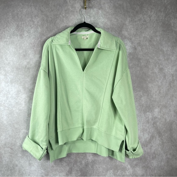 Pilcro x Anthropologie Johnny Collar Pullover In Green Women's Size M - Picture 1 of 8